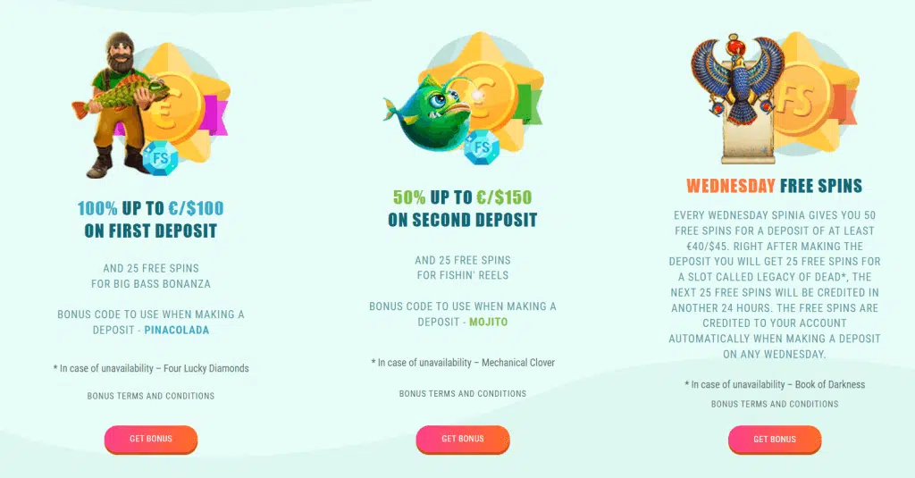 Spinia Casino willkommensbonus