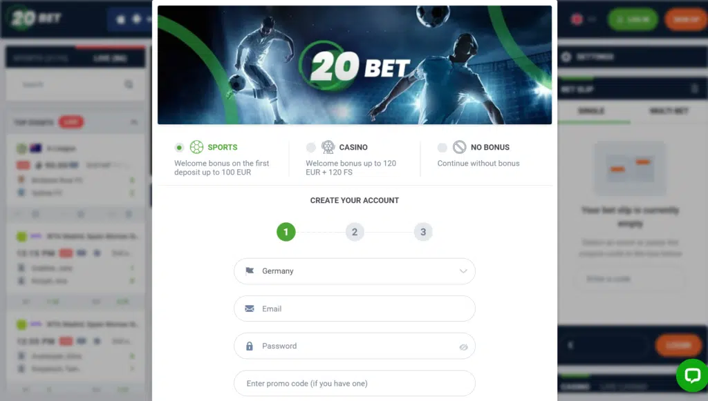 Anmeldung 20bet