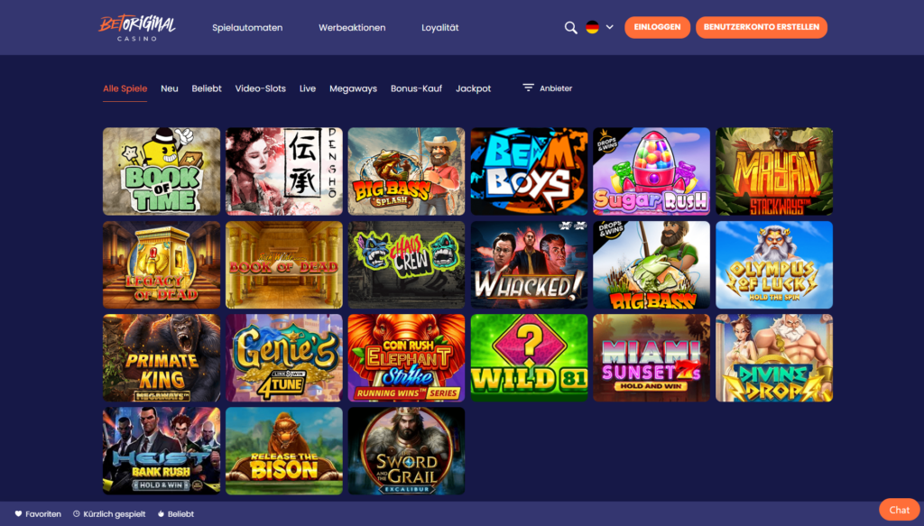 Übersicht der verfügbaren Slot-Spiele