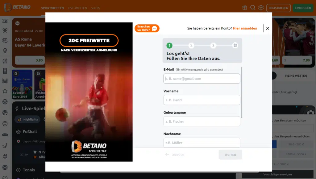 Betano Registrierungsprozess