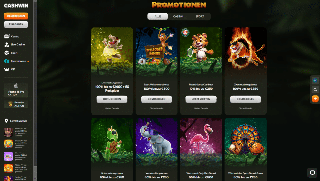 Willkommensbonus für das Casino bei CashWin