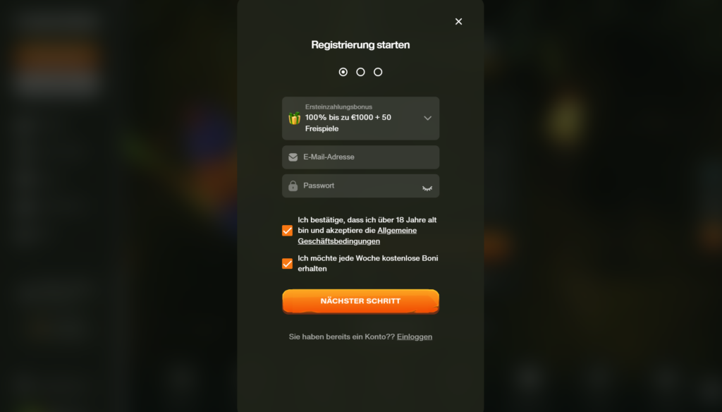 Registrierungsprozess bei CashWin Deutschland
