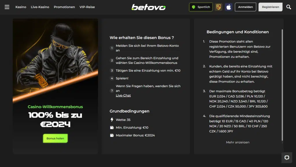 Betovo Casino Willkommensbonus