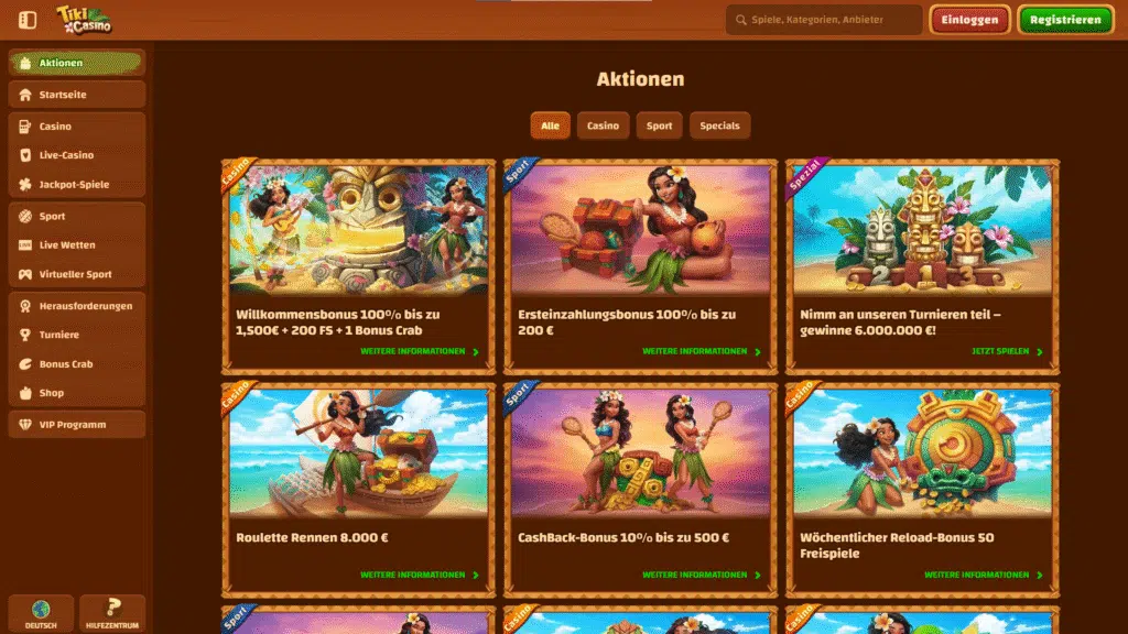 Informationen über den Willkommensbonus bei Tiki Casino Deutschland