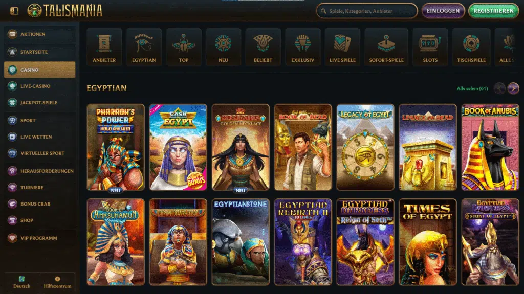 Spielauswahl im Talismania Casino