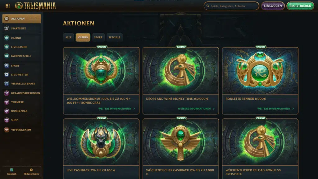 Willkommensbonus im Talismania Casino