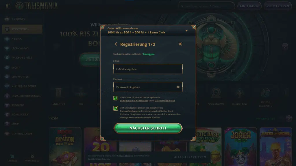 Registrierung im Talismania Casino – Schritt-für-Schritt-Anleitung