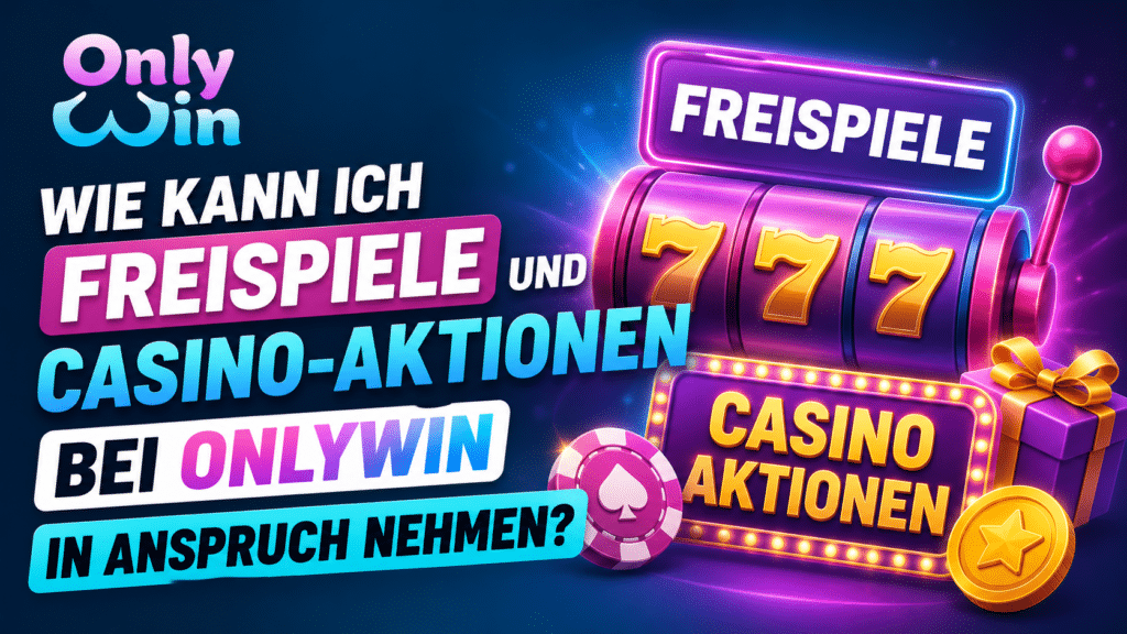 Bright casino promo banner for OnlyWin advertising free spins and casino promotions (German text visible).