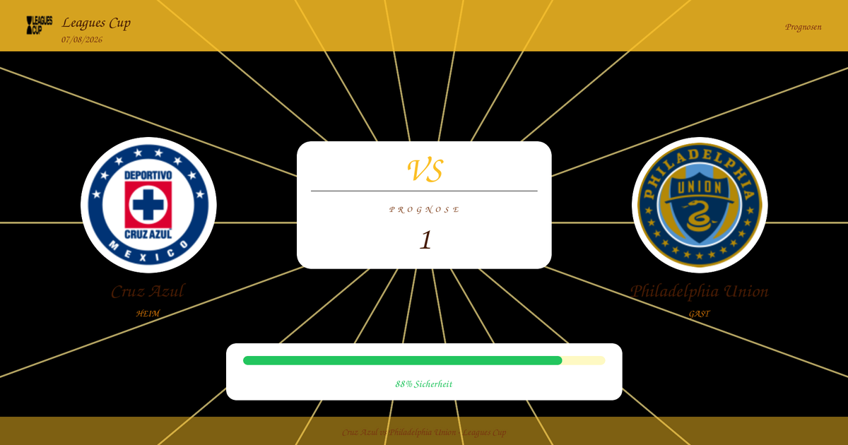 Cruz Azul vs Philadelphia Union matchup with a central VS panel on a black background and a bottom progress bar.
