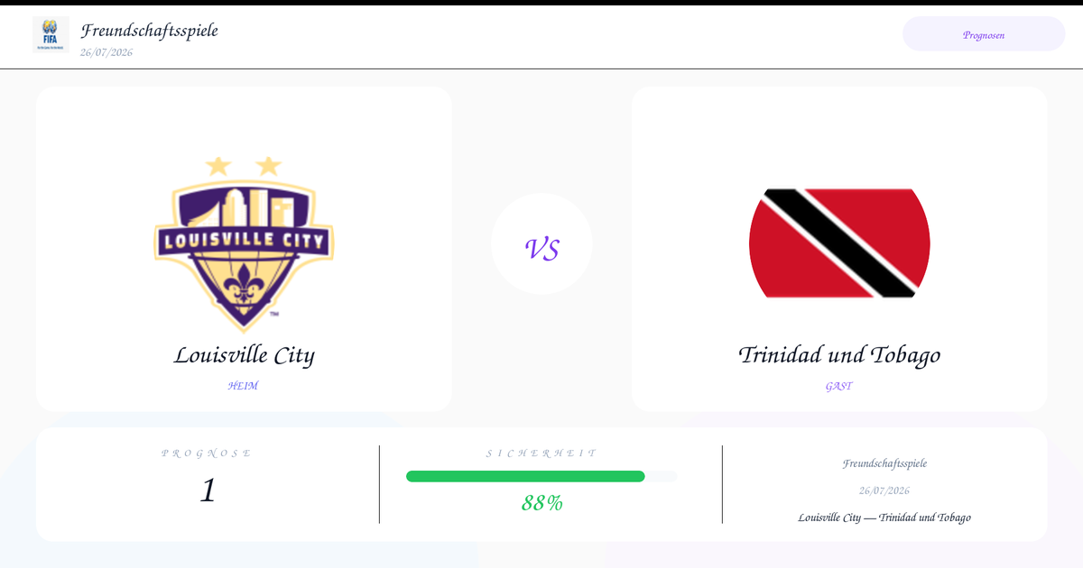 Infographic of a Louisville City vs Trinidad and Tobago matchup with a central VS circle and a bottom 88% progress bar.