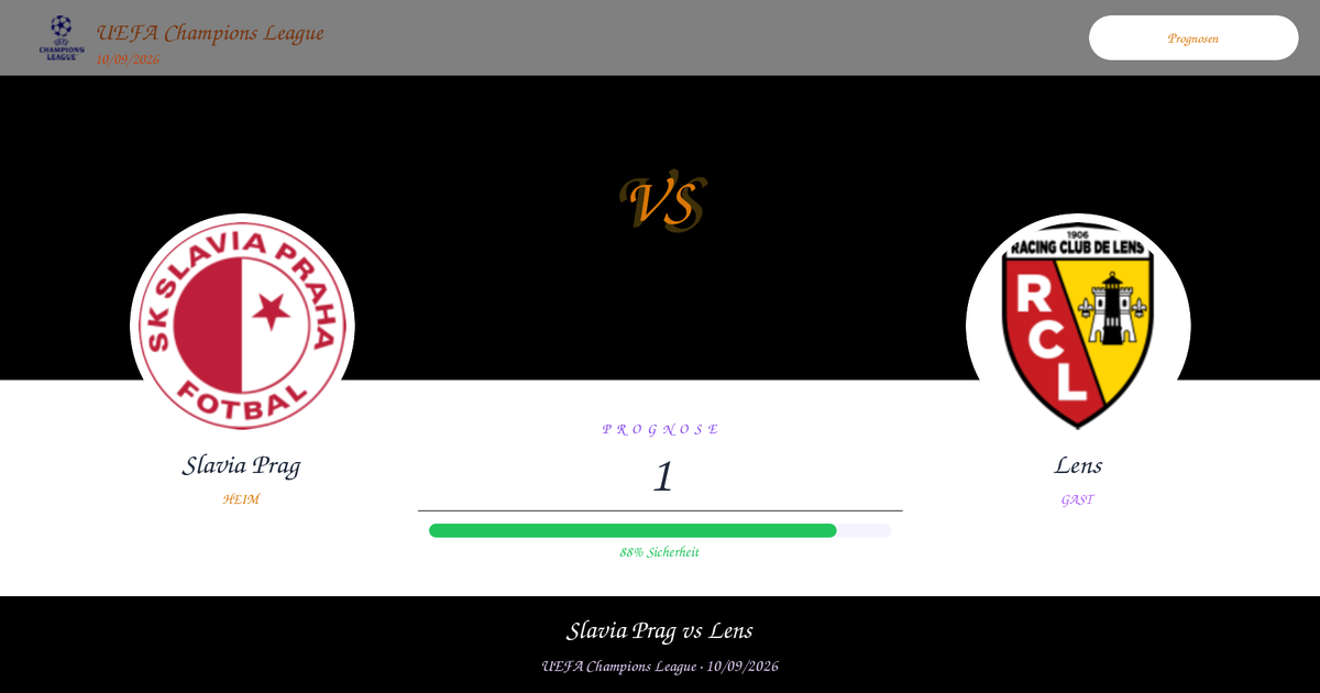 Slavia Prag vs Lens Prognose und Analyse | UEFA Champions League | 10/09/2026